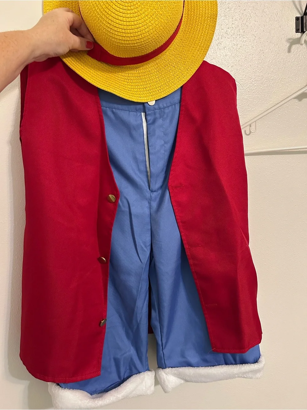 Monkey D Luffy Red Vest and Blue Shorts Costume with Yellow Hat Costume